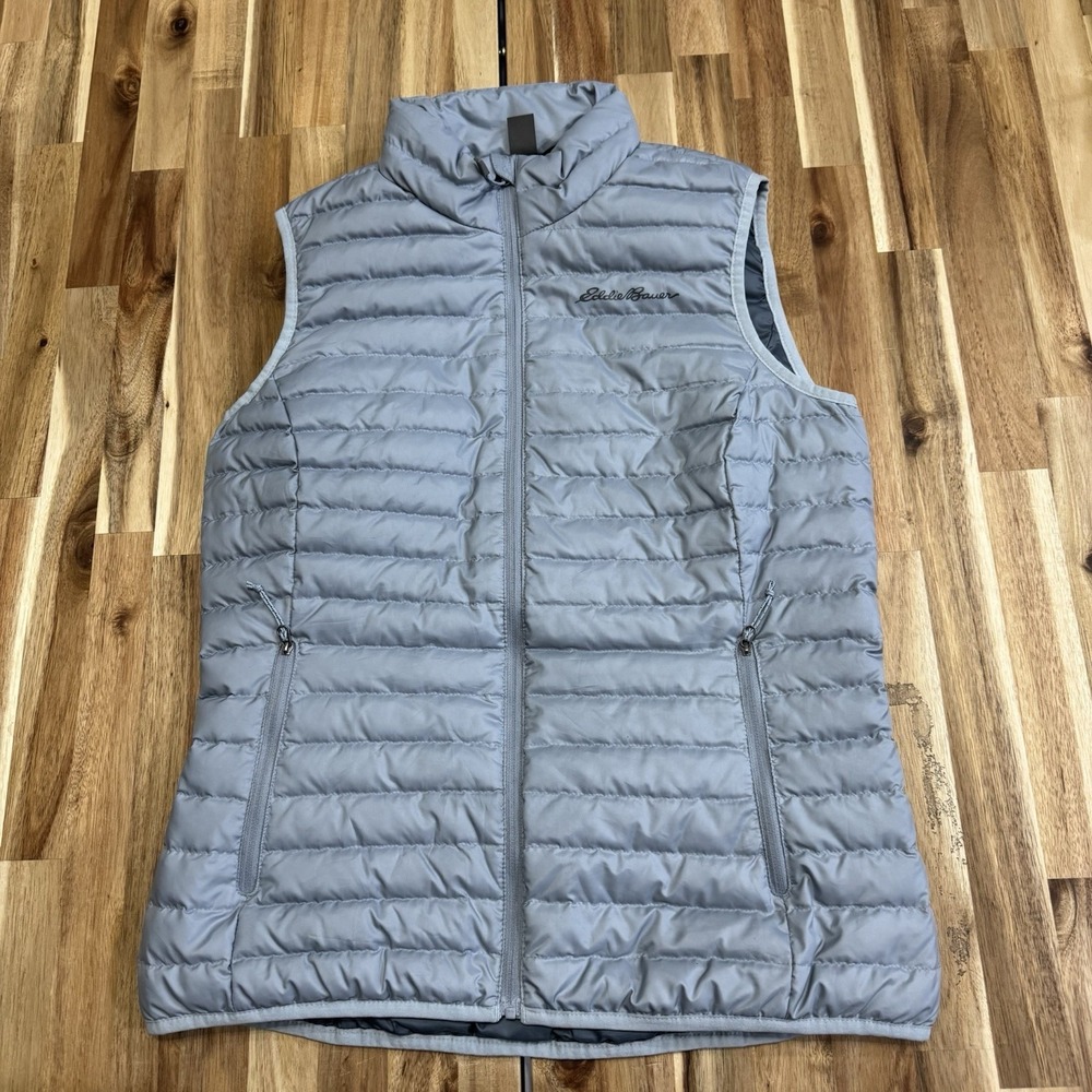 Eddie Bauer Puffer Vest Womens S Gray EB650 Down Full Zip Lightweight Outdoor‎